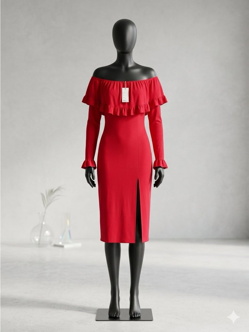 Vava by Joy Han Red Off-Shoulder Ruffle Midi Dress
